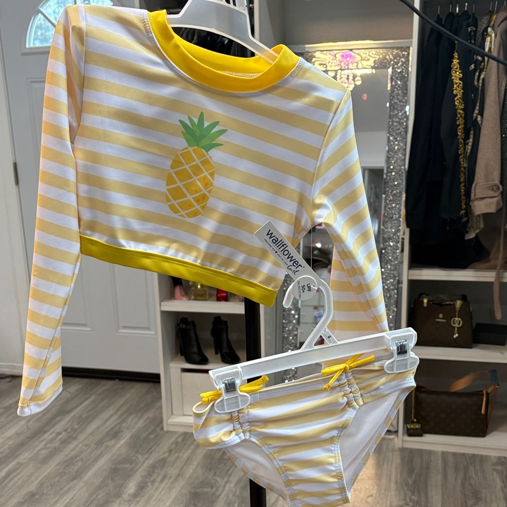Wallflower Yellow and White Striped Pineapple Swim Set